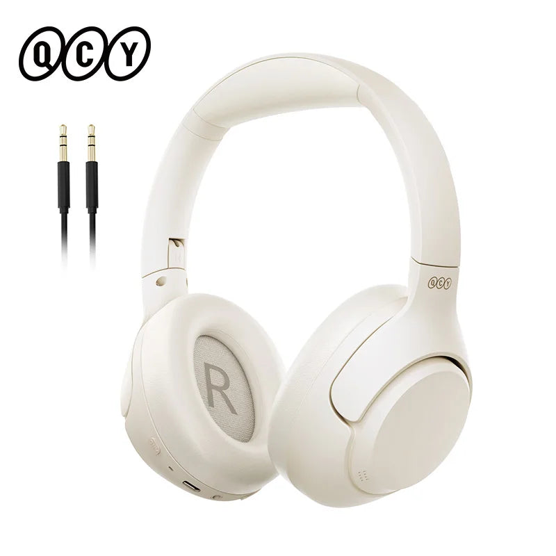 H3-White Color Hybrid ANC Over-Ear Bluetooth Headphones – 60H Battery