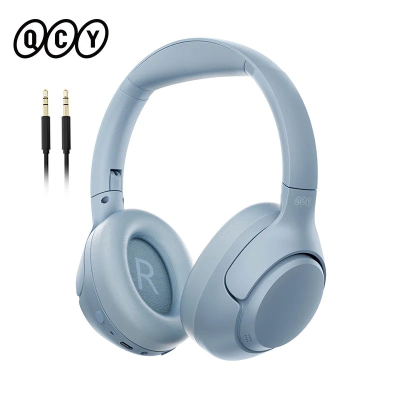 H3-Bluegrey Color Hybrid ANC Over-Ear Bluetooth Headphones – 60H Battery